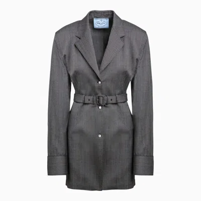 Prada Smoke Grey Single-breasted Jacket In Wool Women In Gray