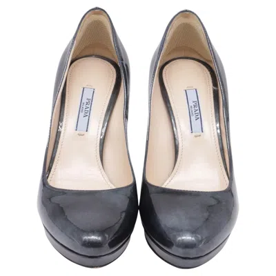 Pre-owned Prada Smoke-print Platform Pumps In Black Patent Leather