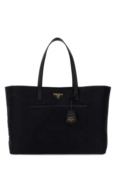 Prada Large Re-edition 1978 Shopping Bag With Front Pocket In Black