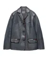 Prada Smooth Leather And Suede Jacket In Gray