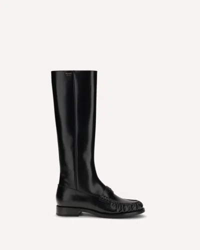 Prada Smooth Leather Boots In Black