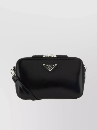 Prada Smooth Leather Crossbody Bag In Black