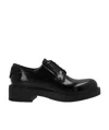 Prada Smooth Leather Logo Derby Shoes In Black