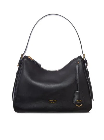 Prada Smooth Leather Shoulder Bag In Black