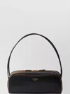 Prada Smooth Leather Shoulder Bag With Contrast Trim In Black