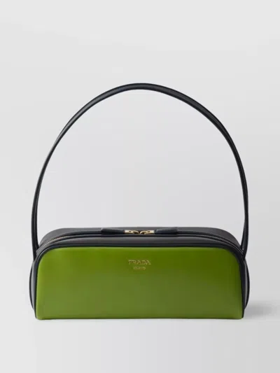 Prada Smooth Leather Shoulder Bag With Top Handle In Green