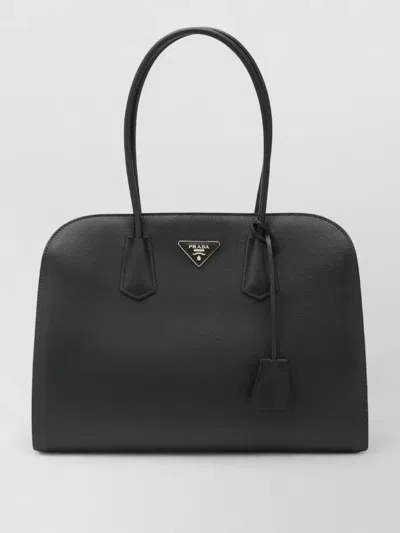 Prada Smooth Leather Tote Bag Structured Handles