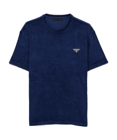 Prada T-shirt Aus Frottee In Blau