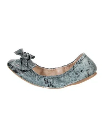 Pre-owned Prada Snakeskin Animal Print Ballet Flats In Blue