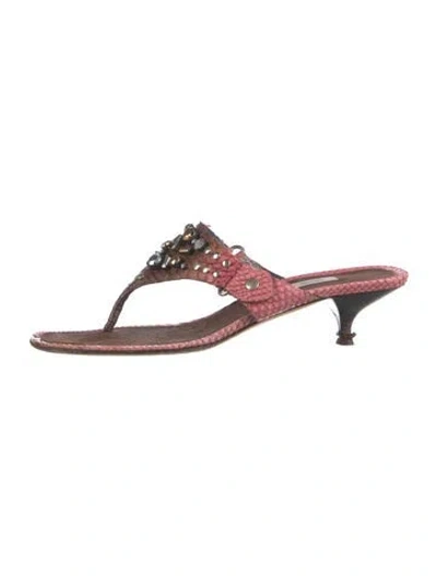 Pre-owned Prada Snakeskin Animal Print Flip Flops In Pink