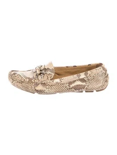 Pre-owned Prada Snakeskin Animal Print Loafers In Neutral