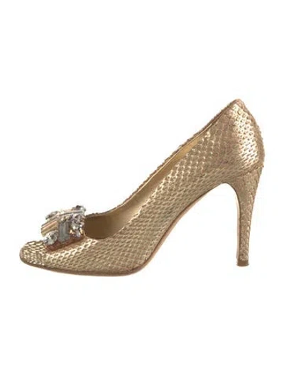 Pre-owned Prada Snakeskin Animal Print Pumps In Gold/metallic