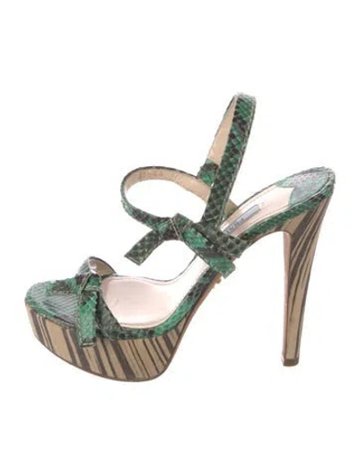 Pre-owned Prada Snakeskin Animal Print Slingback Sandals In Green