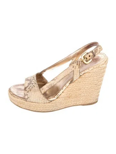 Pre-owned Prada Snakeskin Animal Print Slingback Sandals In Neutral