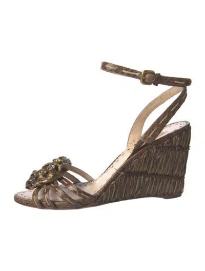 Pre-owned Prada Snakeskin Crystal Embellishments Espadrilles In Brown