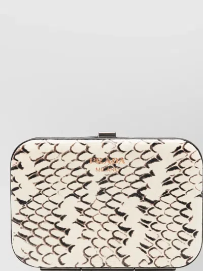 Prada Snakeskin Effect Leather Card Holder In White