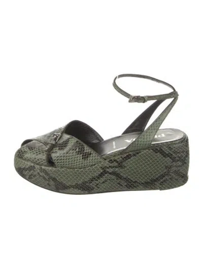 Pre-owned Prada Snakeskin Printed Espadrilles In Green
