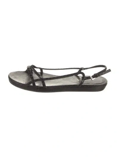 Pre-owned Prada Snakeskin Slingback Sandals In Black