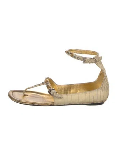 Pre-owned Prada Snakeskin Studded Accents Sandals In Yellow