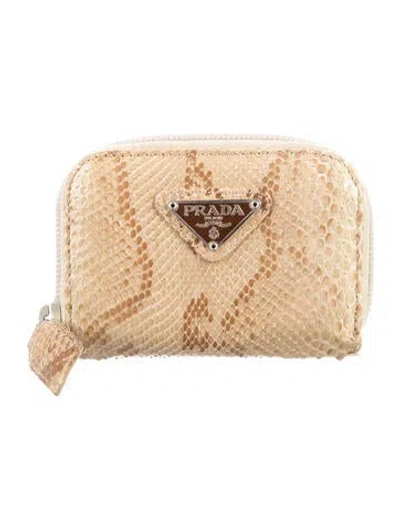 Pre-owned Prada Snakeskin Wallet In Neutral