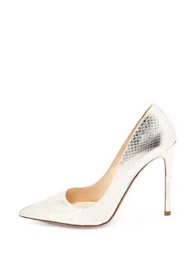 Pre-owned Prada Snakeskin-embossed Pointed-toe Pumps In Silver