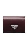 Prada Snap Triangle Leather Wallet In Brown
