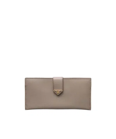 Prada Snap Triangle-logo Leather Wallet In Brown