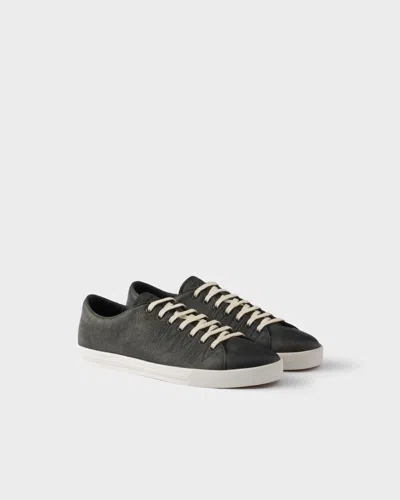 Prada Aged-effect Leather Sneakers In Black