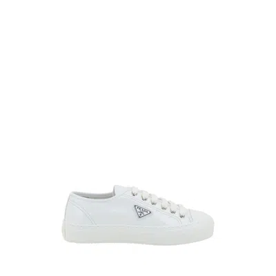 Prada Downtown Patent Leather Low-top Sneakers In White