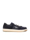 Prada Downtown Eyelets-detail Suede Sneakers In Blue