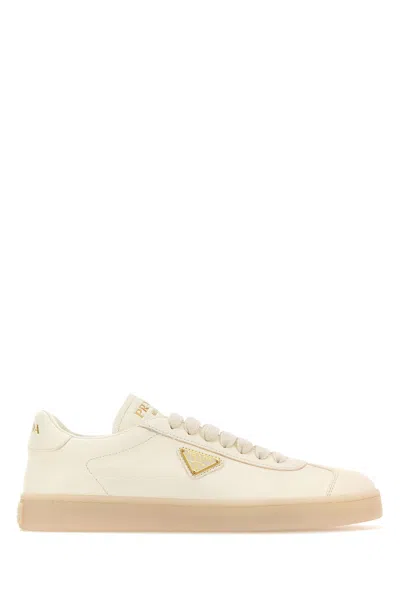 Prada Lane Triangle Logo Deerskin Leather Sneaker In White