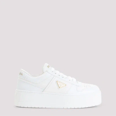 Prada Downtown Platform Leather Sneakers In White