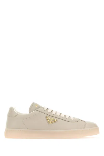 Prada Ivory Leather Trainer Women In Beige O Tan