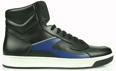 Pre-owned Prada Sneakers $650 Black - Blue Men's Hi Top Fashion Shoes 100% Autentich