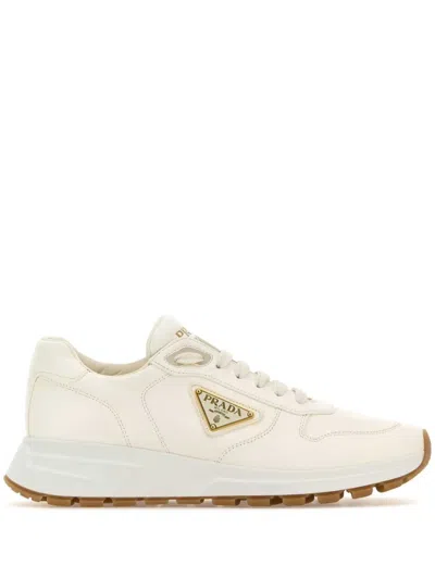 Prada Premium Nappa Leather Sneakers For Men In White