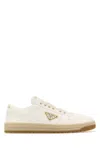 Prada Off White Downtown Lace Up Sneakers In Beige