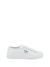 Prada Downtown Patent Leather Low-top Sneakers In Bianco