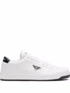 Prada White Calf Leather Bos Taurus Low Top Sneakers In White
