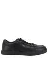 Prada Leather Sneakers With Flat Sole And Round Toe In Black