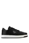 Prada Leather Sneakers With Perforated Toe Cap In Black