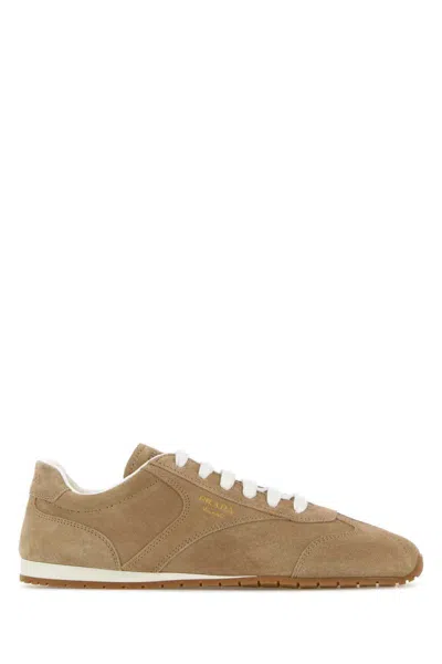 Prada Suede Low Top Sneakers Rubber Sole In Brown