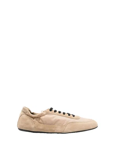 Prada Women Ivory Re-nylon And Suede Collapse Sneakers In Neutral