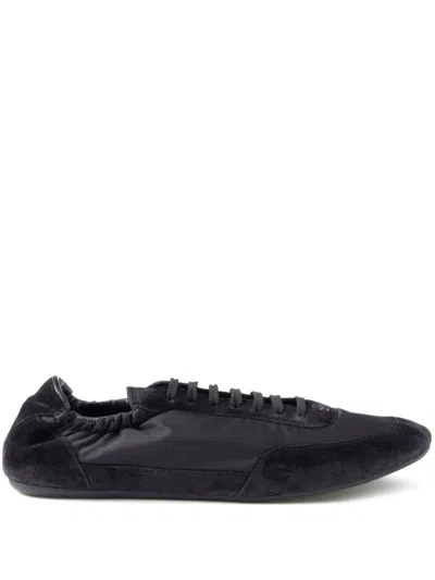 Prada Collapse Re-nylon And Suede Elasticized Sneakers Shoes In Black