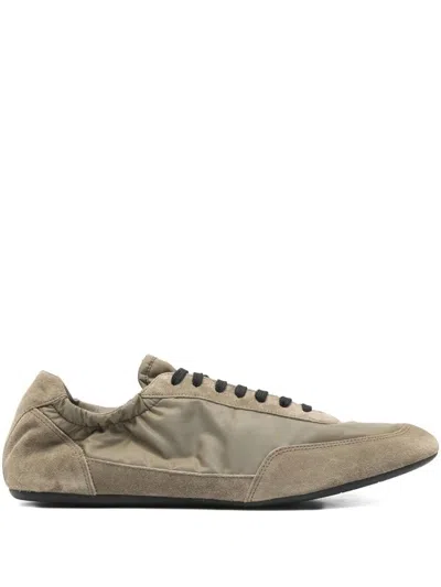 Prada Collapse Re-nylon And Suede Elasticized Sneakers In Green