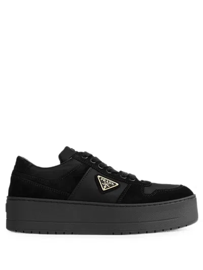 Prada Sneakers Downtown Bold In Re-nylon E Pelle Scamosciata In Black