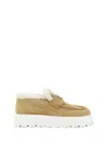 Prada Suede Shearling Flatform Loafers In Ecru