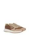 Prada Enamel-triangle Lace-up Sneakers In Ecru+corinth