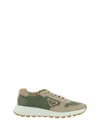 Prada Enamel-triangle Leather Sneakers In Ecru+militare