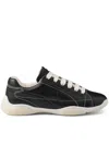 Prada Handcrafted Leather Sneakers Geometric Stitching In Black