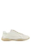 Prada Leather Sneakers Crafted Geometric Stitching In Black